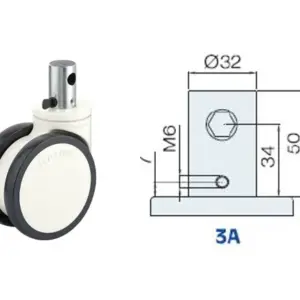 100MM/ RUEDA DOBLE FRENO INTERNO VÁSTAGO CORTO