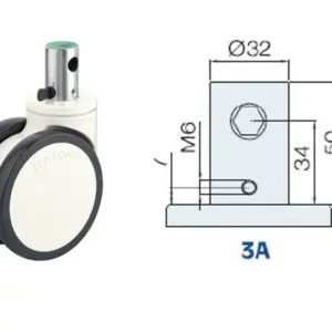150MM/ RUEDA DOBLE FRENO + DIRECCIÓN INTERNO CON VÁSTAGO CORTO