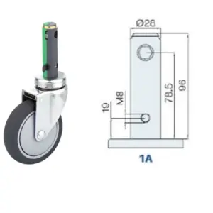 125MM/ RUEDA SENCILLA FRENO INTERNO TOTAL + DIRECCIÓN SUJECIÓN V. LARGO