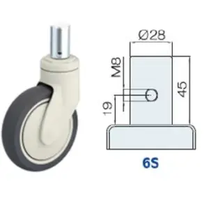 125MM/ RUEDA SENCILLA CON GIRO LIBRE Y VASTAGO SOLIDO