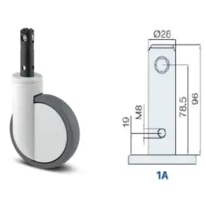 2044 UAP 125 R26-28S45 4XM8 INTEGRAL ESPIGA LARGA 28X96MM. FRENO TOTAL + DIRECCIONAL (3P) & RUEDA DE POLIURETANO 125MM. 45º