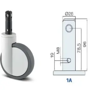 2044 UAP 150 R26-28S45 4XM8 INTEGRAL ESPIGA LARGA 28X96MM. FRENO TOTAL + DIRECCIONAL (3P) & RUEDA DE POLIURETANO 150MM. 45º