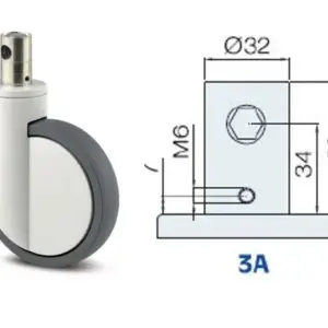 2046 UAP 150 R36-32S30 INTEGRAL ESPIGA CORTA 32X50MM. FRENO TOTAL (2P) & RUEDA DE POLIURETANO 150MM