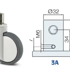 2044 UAP 150 R36-32S30 INTEGRAL ESPIGA CORTA 32X50MM. FRENO TOTAL + DIRECCIONAL (3P) & RUEDA DE POLIURETANO 150MM