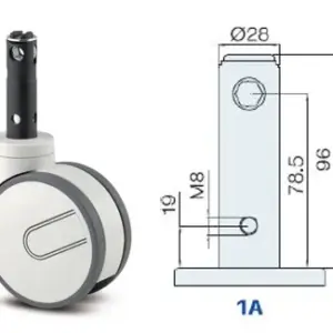 2944 UAP 150 R26-28S45 4XM8 INTEGRAL TWIN ESPIGA LARGA 28X96MM. FRENO TOTAL + DIRECCIONAL (3P) &RUEDA DE POLIURETANO 150MM
