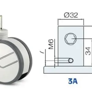 2946 UAP 125 R36-32S30 4XM6 INTEGRAL TWIN ESPIGA CORTA 32X50MM.FRENO TOTAL (2P) & RUEDA DE POLIURETANO 125MM.