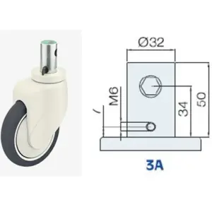 150MM/RUEDA SENCILLA VÁSTAGO CORTO FRENO Y DIRECCIÒN