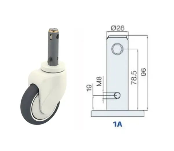 150MM/RUEDA SENCILLA VÀSTAGO LARGO Y FRENO TOTAL - OPYSEC