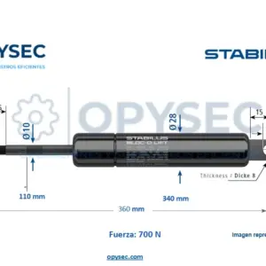 Amortiguador Bloc O Lift 117684 700n De Fuerza 360mm Largo Total, 110mm De Carrera