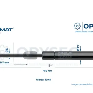 Amortiguador Lift O Mat 122370 510n De Fuerza 450mm Largo Total, 167mm De Carrera