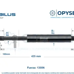 AMORTIGUADOR LIFT-O-MAT 150mm CARRERA 435mm LARGO