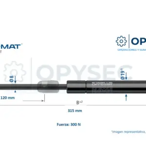 Amortiguador Lift O Mat 4384tt 300n De Fuerza 315mm Largo Total, 120mm De Carrera