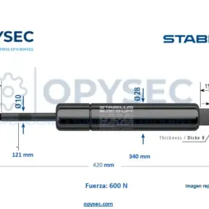 Amortiguador Bloc O Lift 5287hy 600n De Fuerza 420mm Largo Total, 121mm De Carrera
