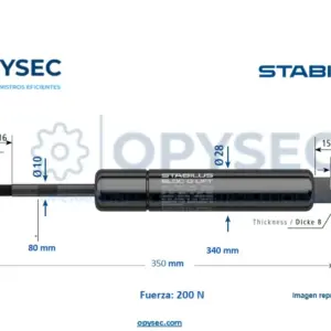 Amortiguador Bloc O Lift 628099 200n De Fuerza 350mm Largo Total, 80mm De Carrera