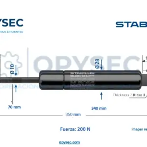 Amortiguador Bloc O Lift 682802 200n De Fuerza 350mm Largo Total, 70mm De Carrera