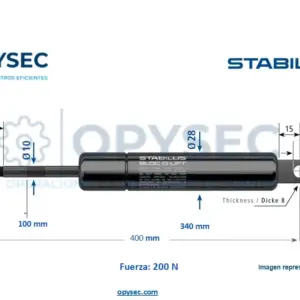 Amortiguador Bloc O Lift 682810 200n De Fuerza 400mm Largo Total, 100mm De Carrera