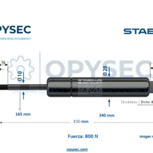 Amortiguador Bloc O Lift 692212 800n De Fuerza 430mm Largo Total, 165mm De Carrera