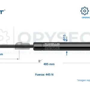 Amortiguador Lift O Mat 7562s0 445n De Fuerza 495mm Largo Total, 200mm De Carrera