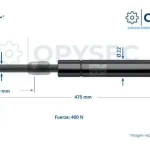 Amortiguador Lift O Mat 792091 400n De Fuerza 475mm Largo Total, 200mm De Carrera