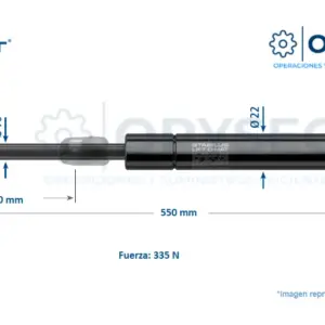 Amortiguador Lift O Mat 800179 335n De Fuerza 550mm Largo Total, 220mm De Carrera