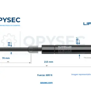 Amortiguador Lift O Mat 84026 600n De Fuerza 205mm Largo Total, 70mm De Carrera