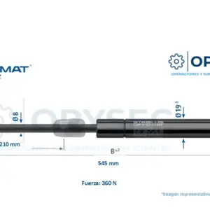 Amortiguador Lift O Mat 8608sz 360n De Fuerza 545mm Largo Total, 210mm De Carrera