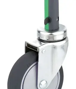 150MM/RUEDA SENCILLA CON SISTEMA DE FRENADO INTERNO DE 3 PASOS (GIRO LIBRE, FRENO TOTAL Y DIRECCIÓN), ANGULACIÓN DE FRENO 45° Y VÁSTAGO LARGO DE 96MM X 28MM.